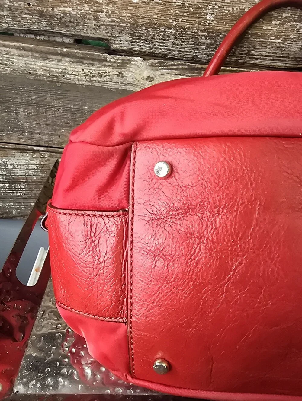 Kate Spade Red Nylon Leather Large Satchel Tote Zebra Scarf